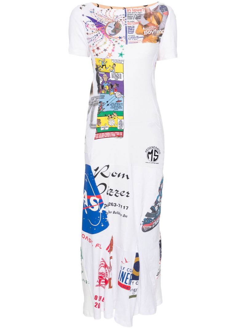 White Regenerated Graphic T-shirt Maxi Dress