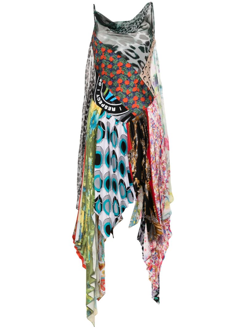 Black Regenerated Scarves Silk Midi Dress