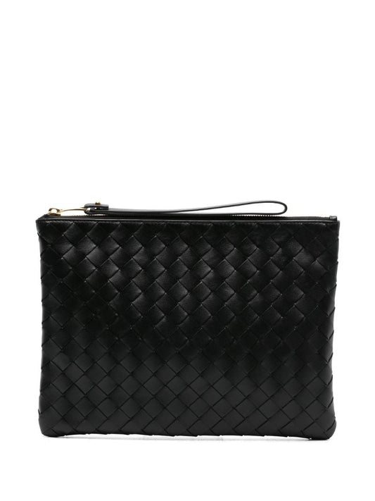 Black Intrecciato Leather Pouch