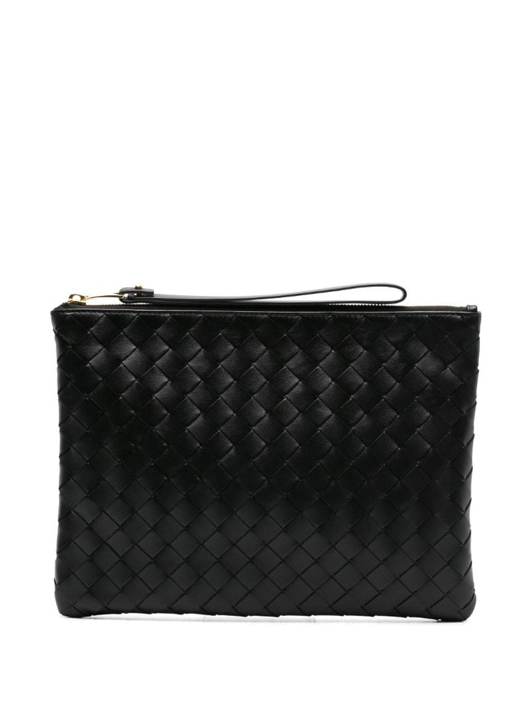Black Intrecciato Leather Pouch