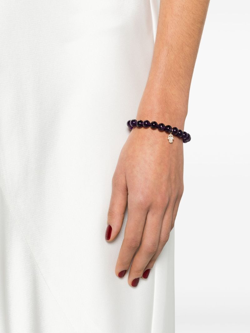 14k Yellow Gold Hamsa Amethyst and Diamond Bracelet