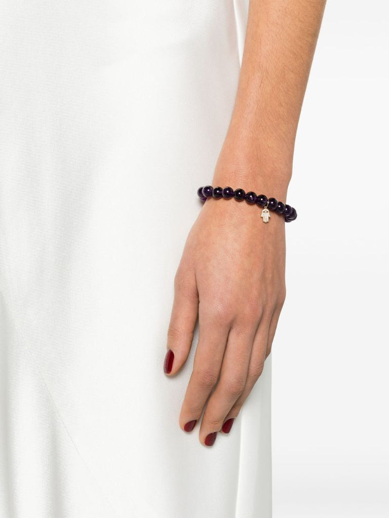 14k Yellow Gold Hamsa Amethyst and Diamond Bracelet