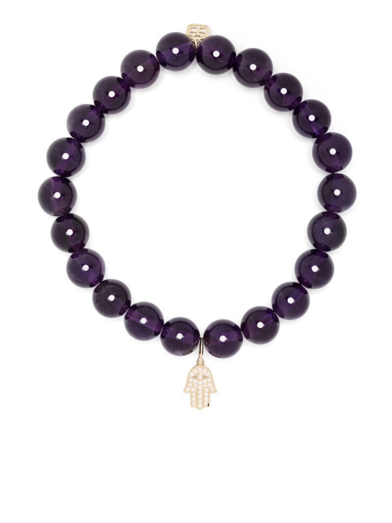 14k Yellow Gold Hamsa Amethyst and Diamond Bracelet