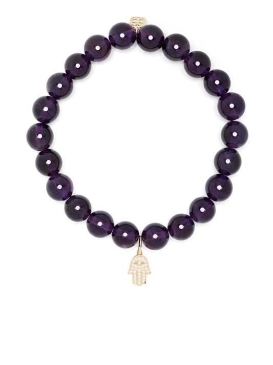 14k Yellow Gold Hamsa Amethyst and Diamond Bracelet