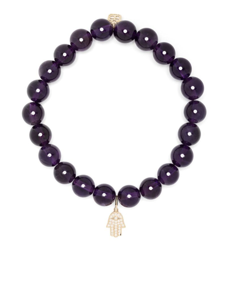 14k Yellow Gold Hamsa Amethyst and Diamond Bracelet
