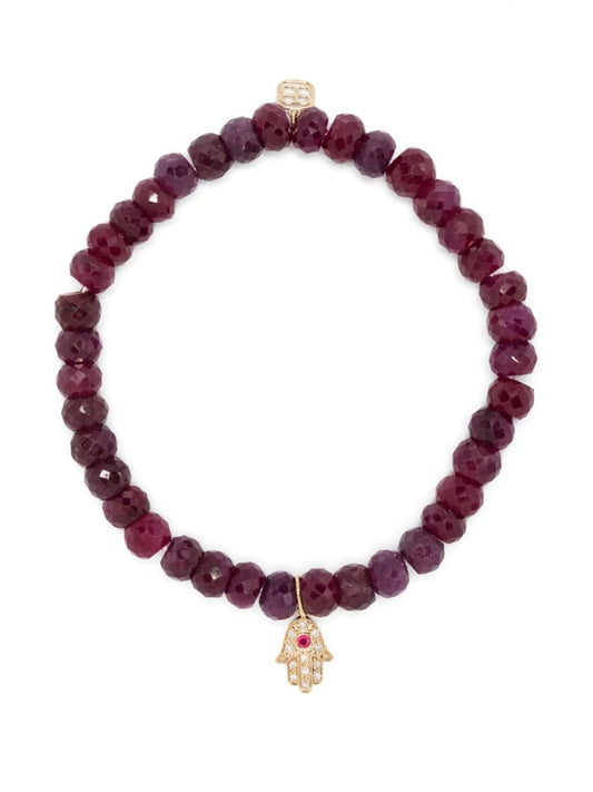 14k Yellow Gold Hamsa Ruby and Diamond Bracelet