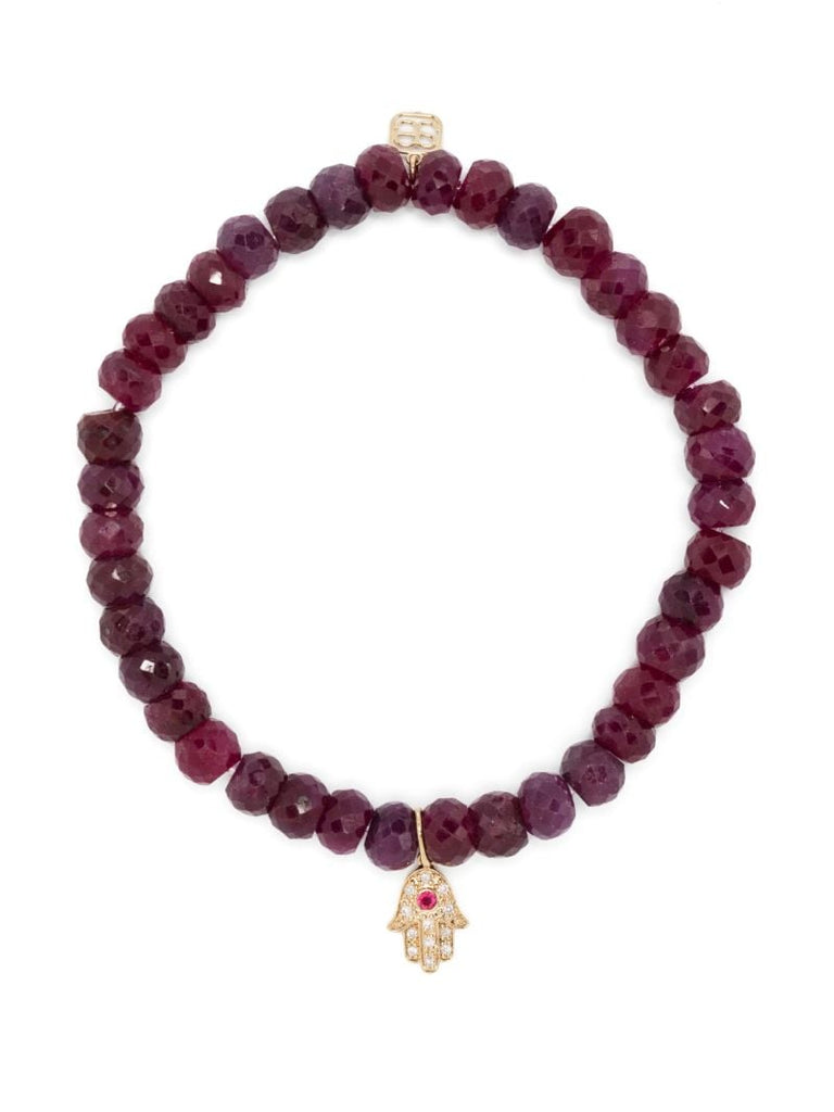 14k Yellow Gold Hamsa Ruby and Diamond Bracelet