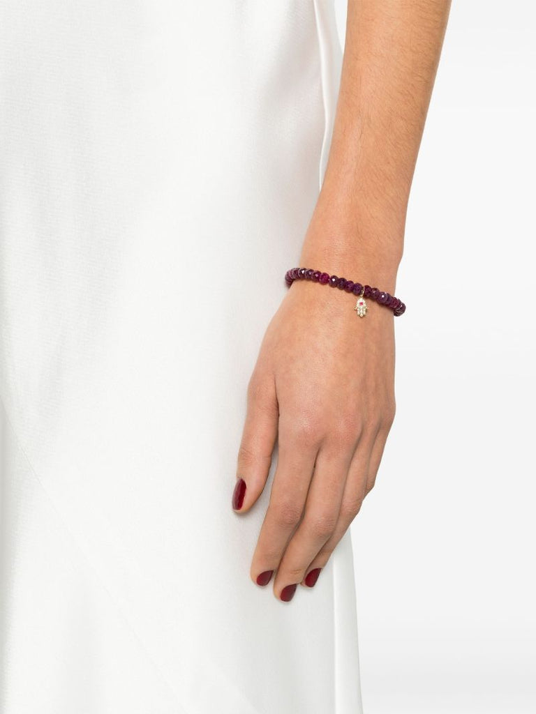 14k Yellow Gold Hamsa Ruby and Diamond Bracelet