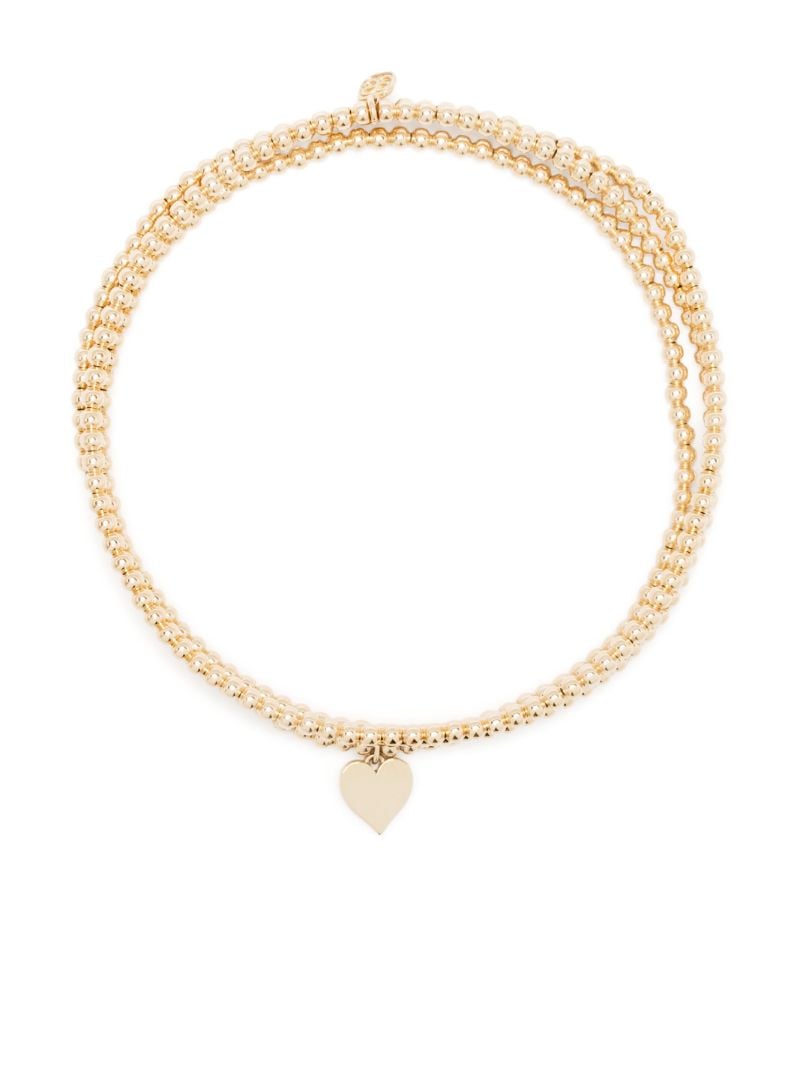 14k Yellow Gold Tiny Heart Beaded Bracelet