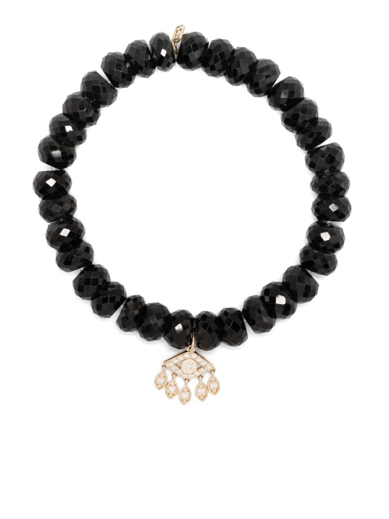 14k Yellow Gold Small Teardrop Evil Eye Diamond Beaded Bracelet