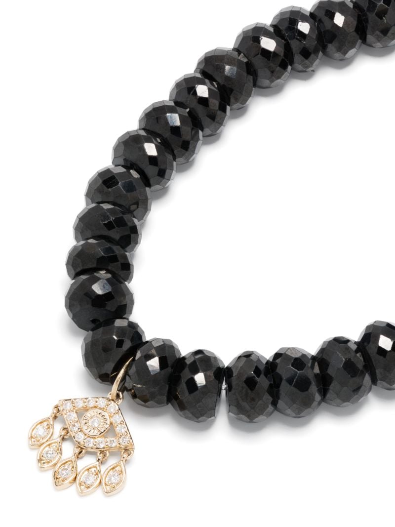 14k Yellow Gold Small Teardrop Evil Eye Diamond Beaded Bracelet