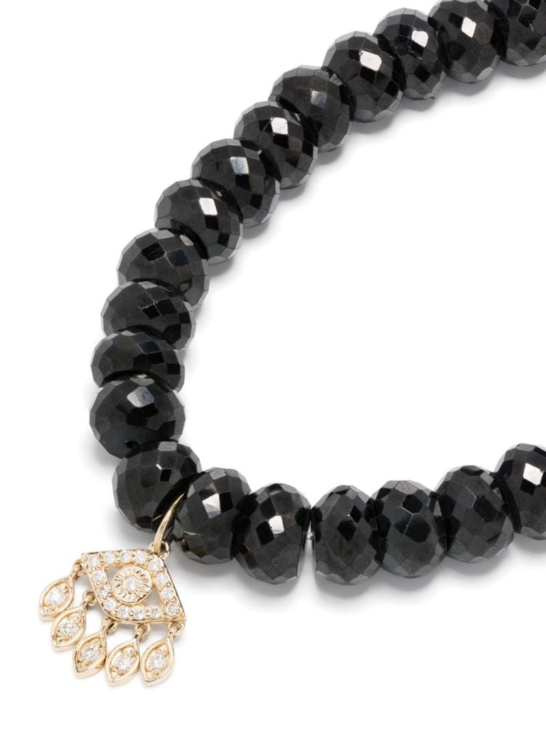 14k Yellow Gold Small Teardrop Evil Eye Diamond Beaded Bracelet