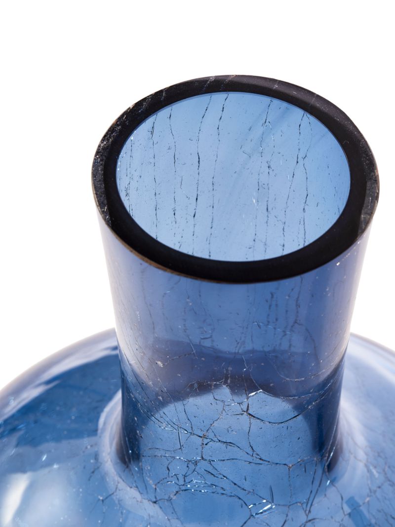 Blue Crackled Ball Body Glass Vase