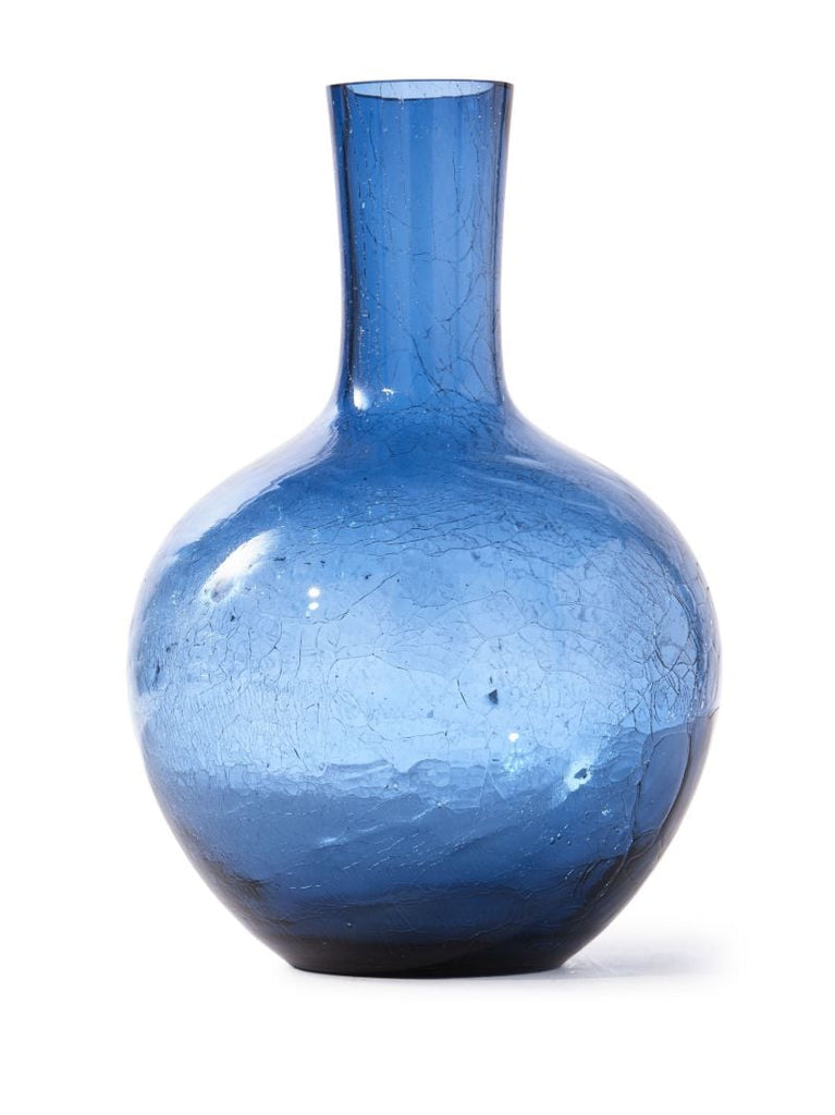 Blue Crackled Ball Body Glass Vase