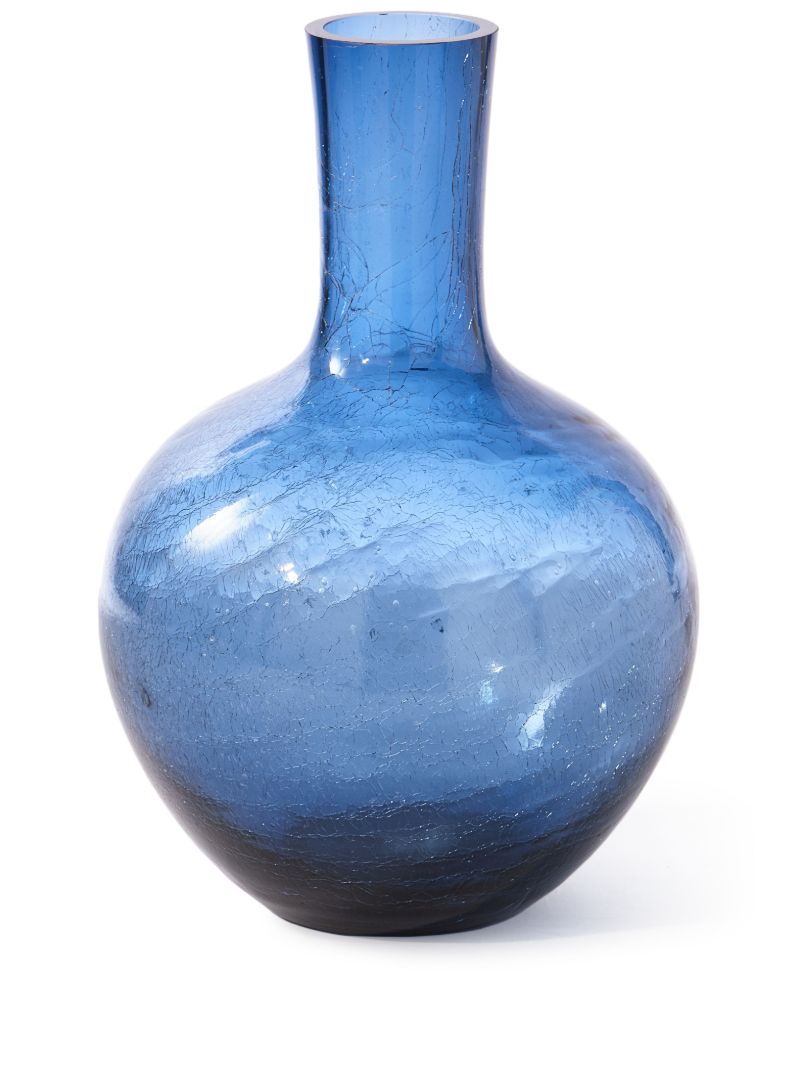 Blue Crackled Ball Body Glass Vase