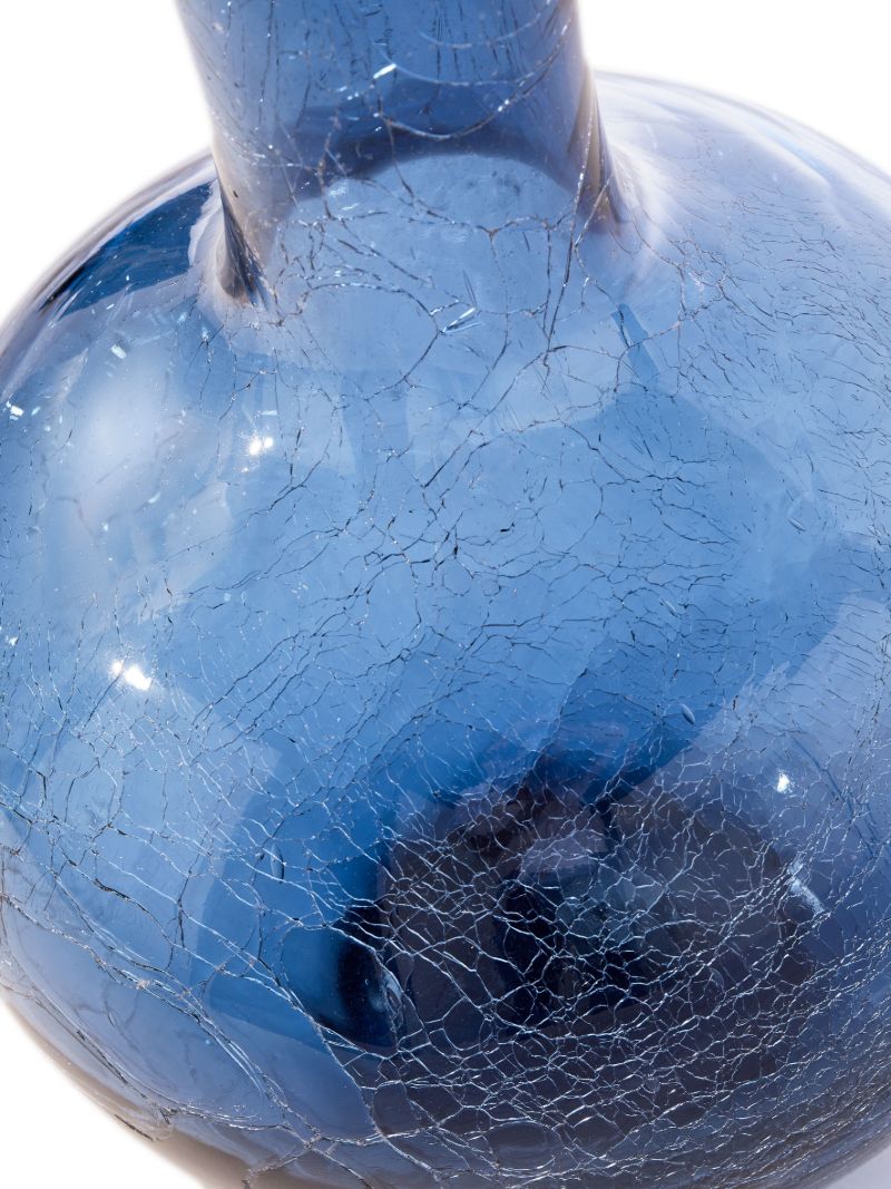 Blue Crackled Ball Body Glass Vase