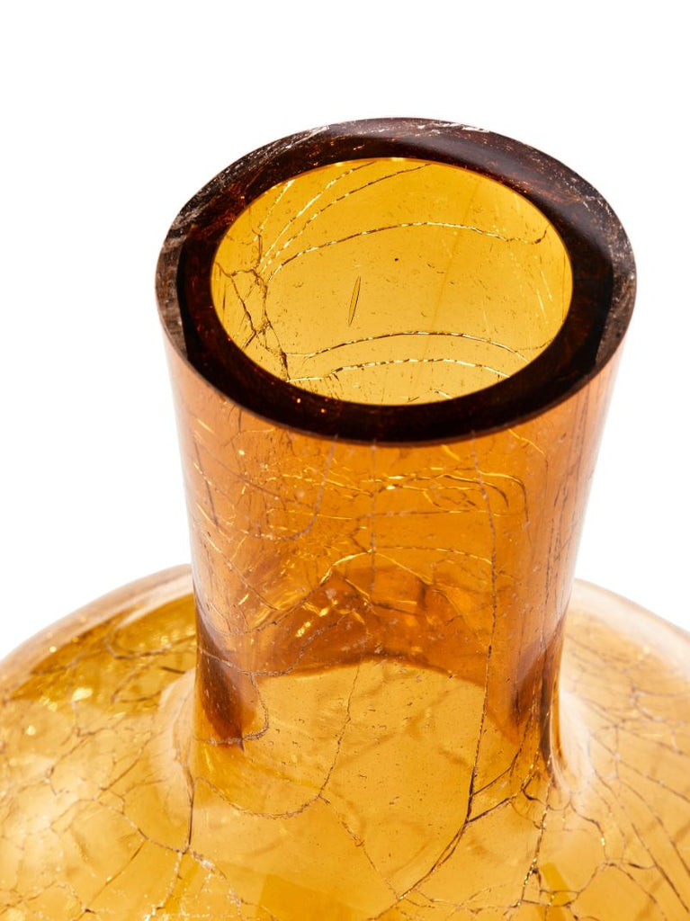 Yellow Crackled Ball Body Glass Vase