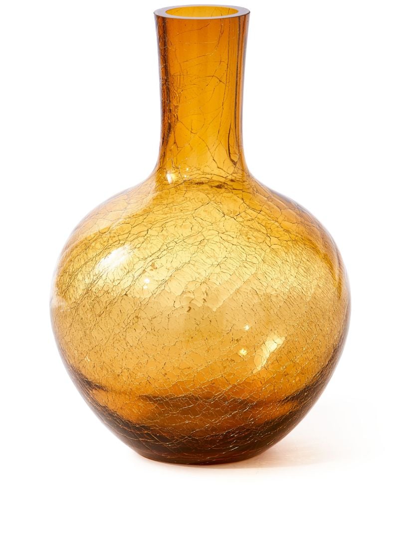 Yellow Crackled Ball Body Glass Vase