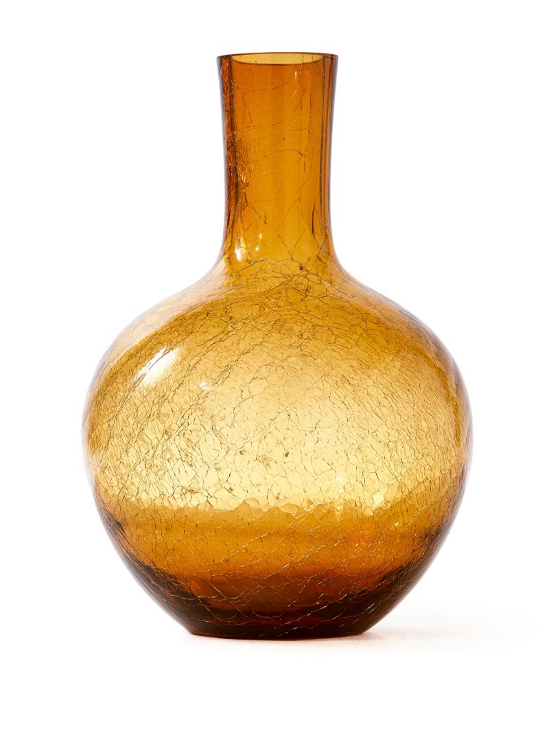Yellow Crackled Ball Body Glass Vase