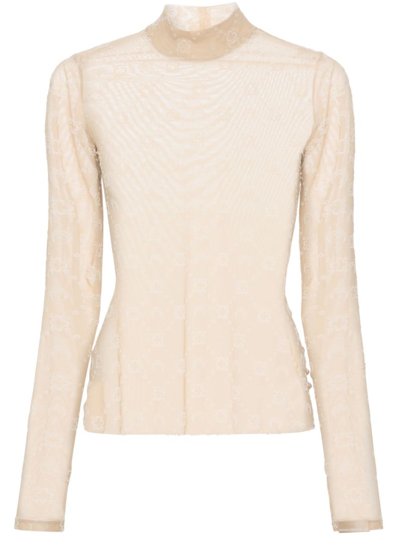 Neutral Moonogram Flock Mesh Top