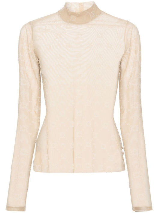 Neutral Moonogram Flock Mesh Top