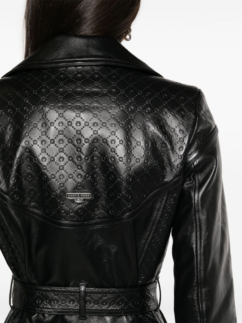 Black Moonogram-embossed Leather Trench Coat
