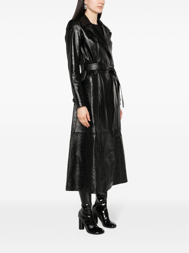 Black Moonogram-embossed Leather Trench Coat