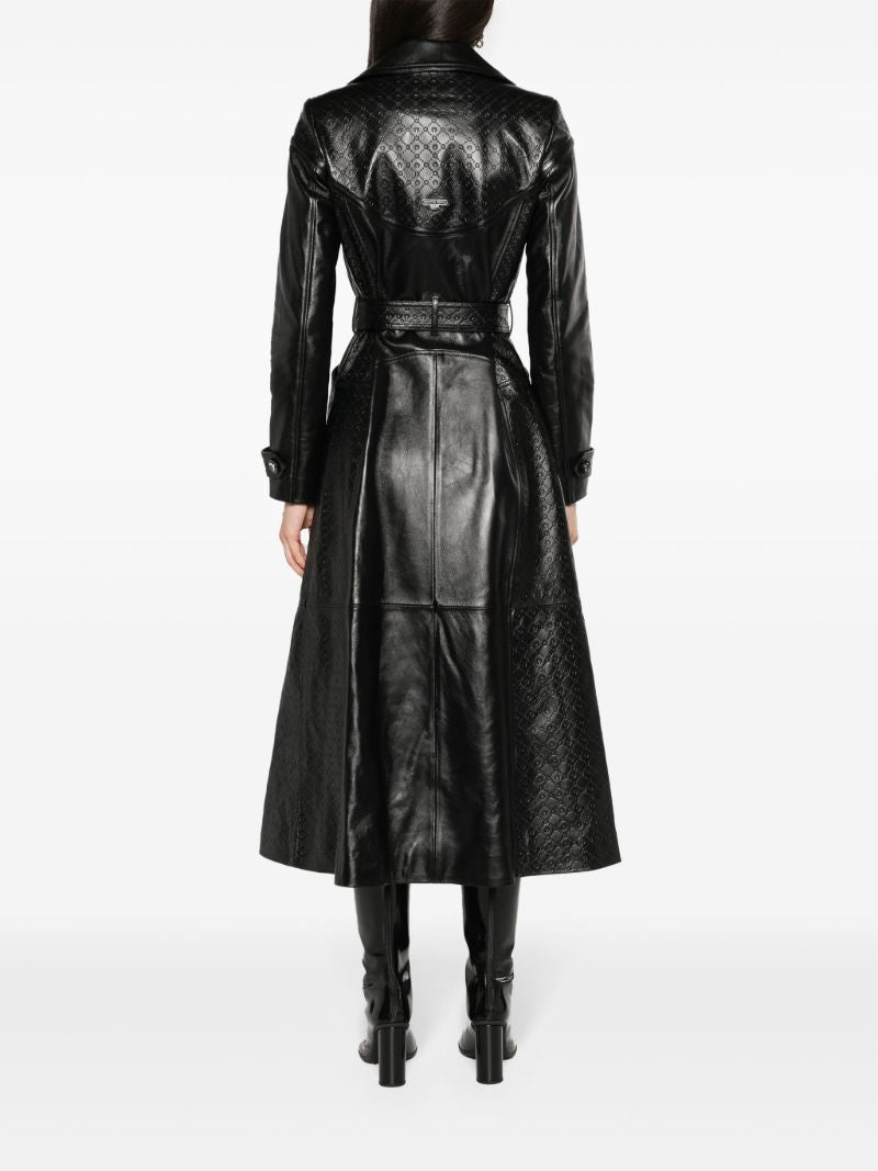 Black Moonogram-embossed Leather Trench Coat