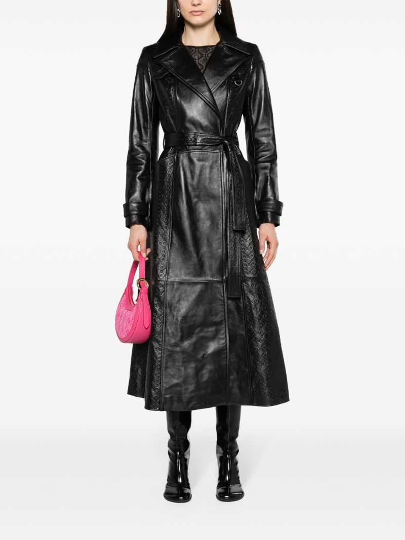 Black Moonogram-embossed Leather Trench Coat