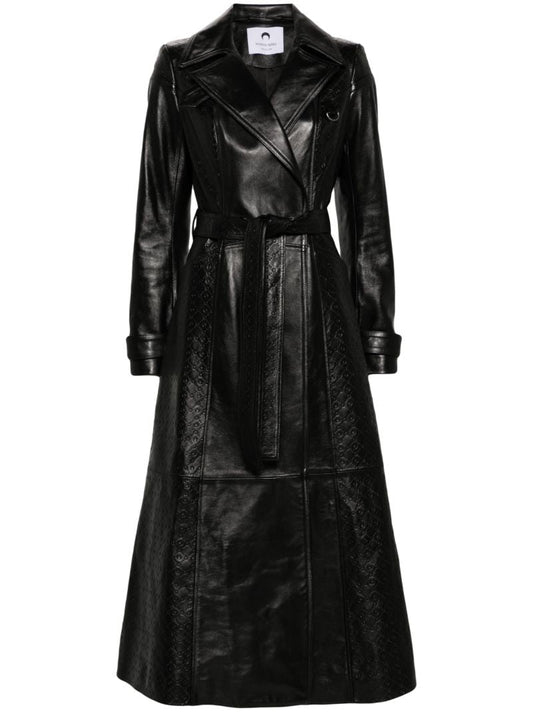 Black Moonogram-embossed Leather Trench Coat
