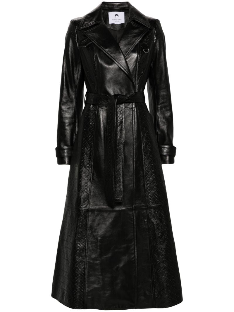 Black Moonogram-embossed Leather Trench Coat