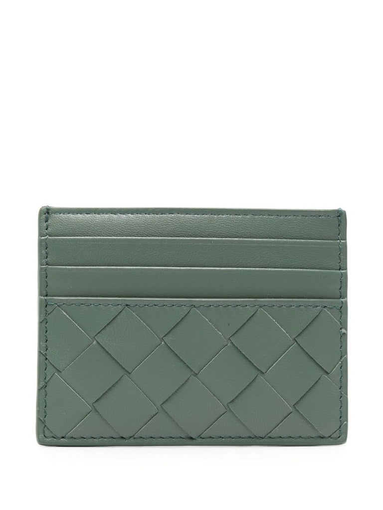 Green Intrecciato Leather Cardholder