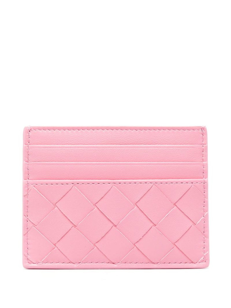 Pink Intrecciato Leather Cardholder
