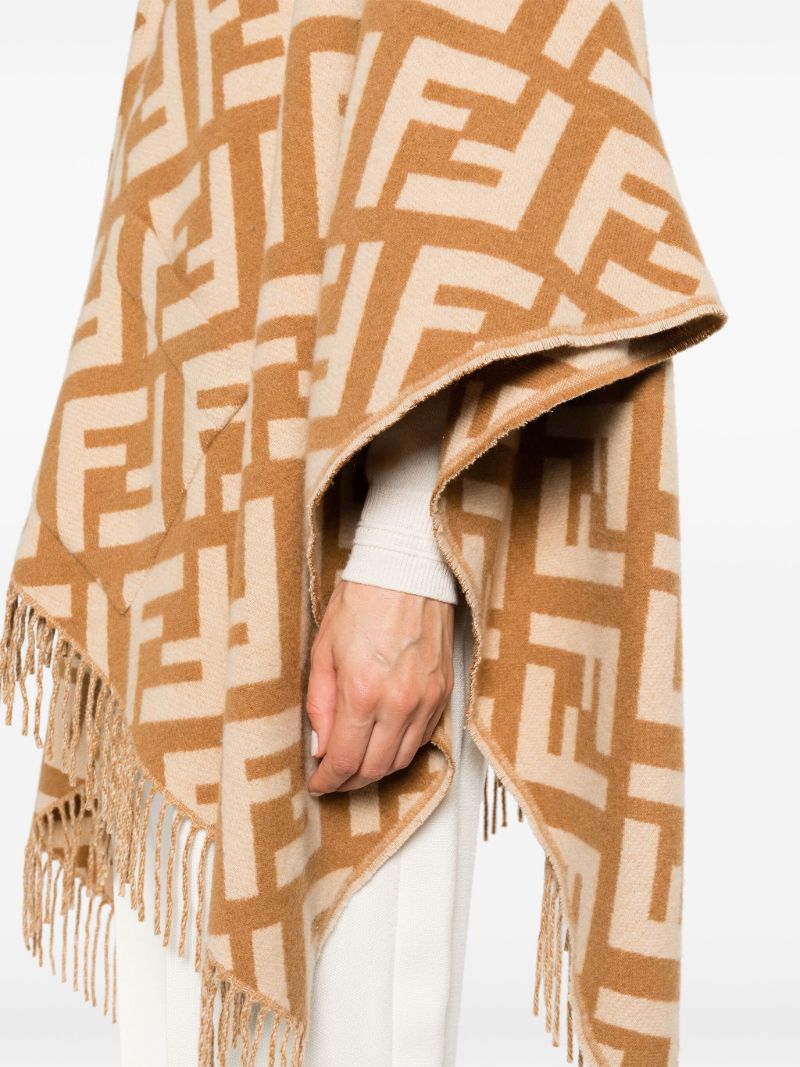 Brown Ff Logo Fringed Cashmere Poncho
