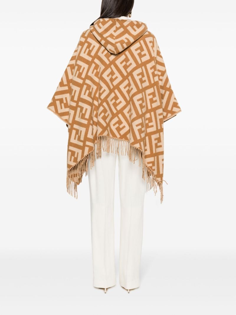 Brown Ff Logo Fringed Cashmere Poncho