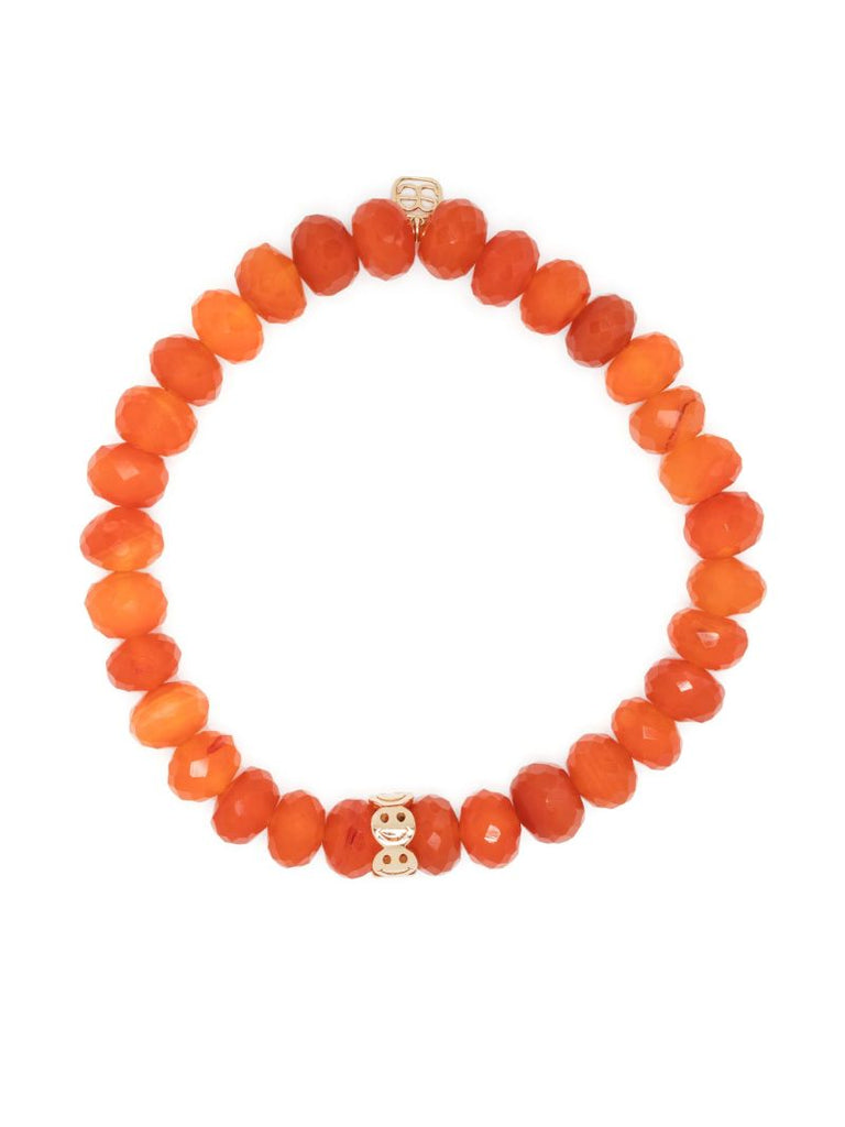 14k Yellow Gold Happy Face Carnelian Bead Bracelet