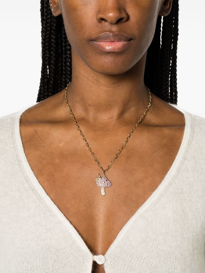 14k Gold Celestial Mushroom Charm Diamond Necklace