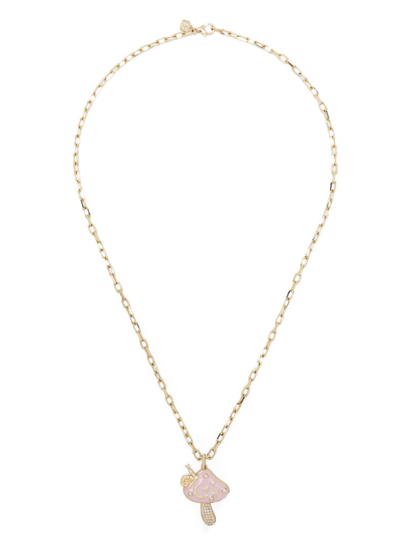 14k Gold Celestial Mushroom Charm Diamond Necklace