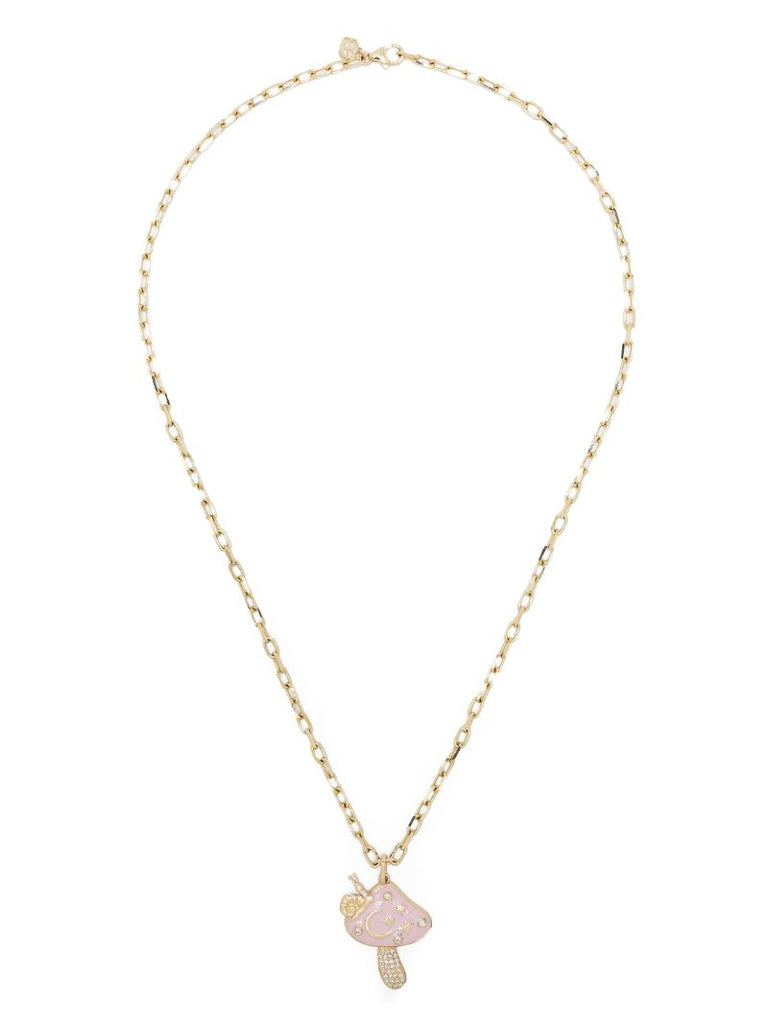 14k Gold Celestial Mushroom Charm Diamond Necklace