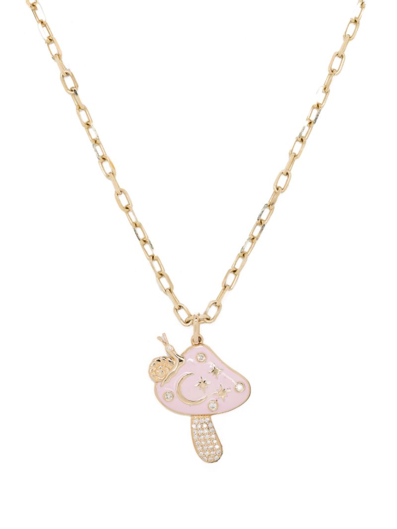 14k Gold Celestial Mushroom Charm Diamond Necklace