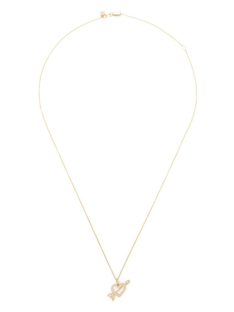 14k Yellow Gold Arrow Heart Diamond Charm Necklace
