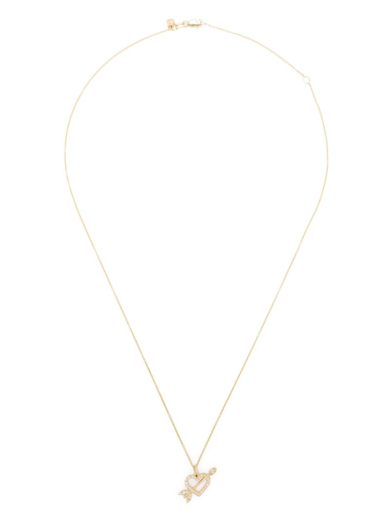 14k Yellow Gold Arrow Heart Diamond Charm Necklace