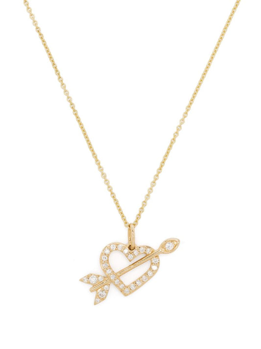 14k Yellow Gold Arrow Heart Diamond Charm Necklace