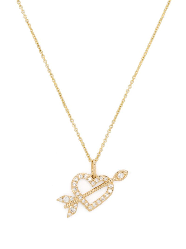 14k Yellow Gold Arrow Heart Diamond Charm Necklace