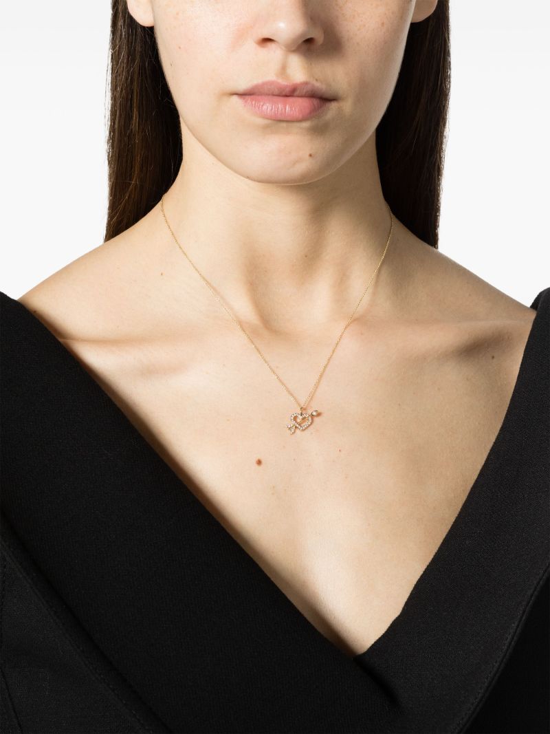 14k Yellow Gold Arrow Heart Diamond Charm Necklace