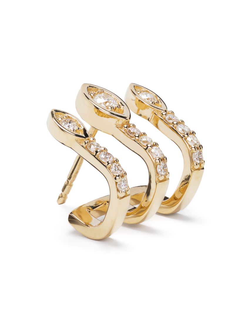 14k Yellow Gold Triple Bar Diamond Stud Earrings