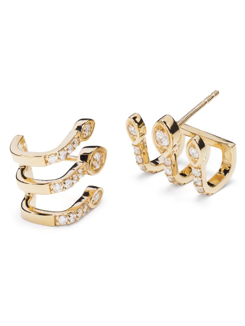 14k Yellow Gold Triple Bar Diamond Stud Earrings