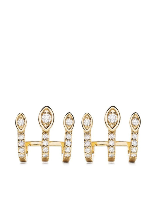 14k Yellow Gold Triple Bar Diamond Stud Earrings