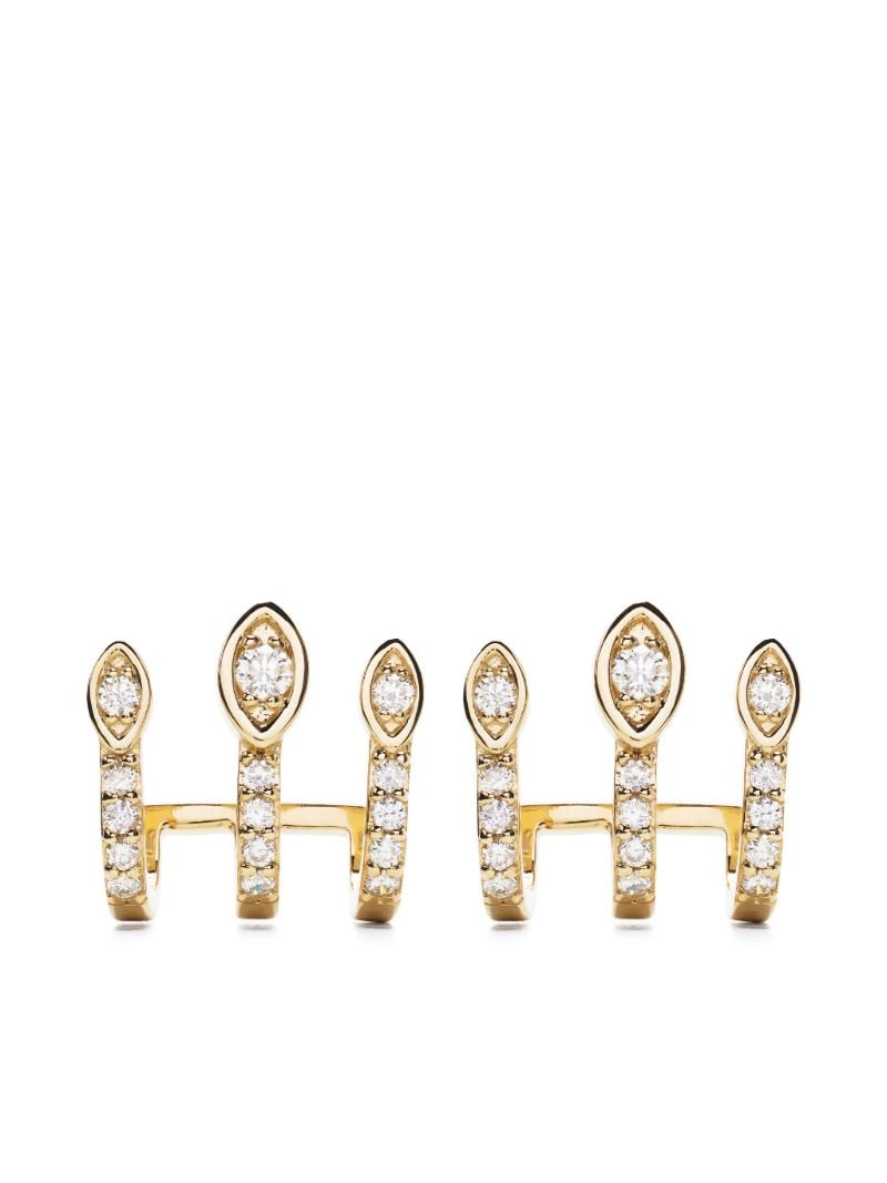 14k Yellow Gold Triple Bar Diamond Stud Earrings