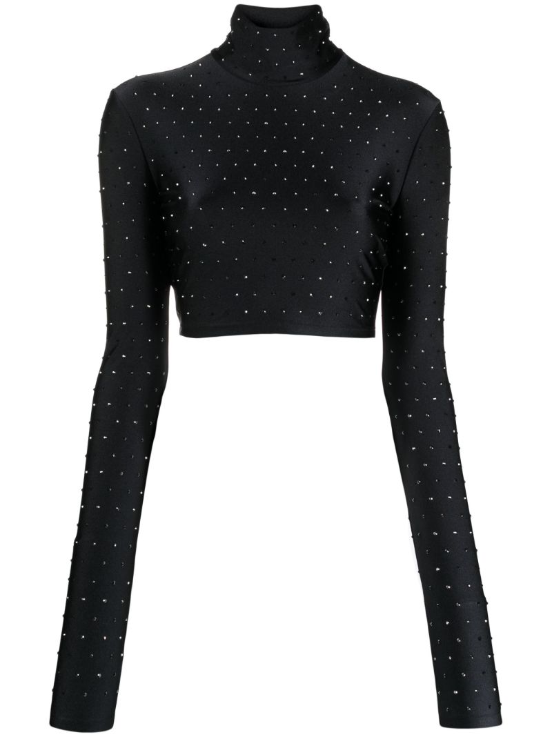 Black Crystal-embellished Cropped Top